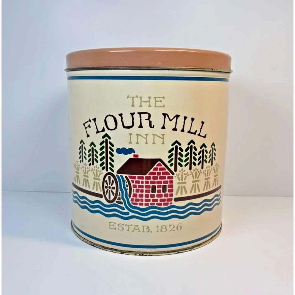 Vintage Nesting Metal Tin Canister Set of 4 Country Inn Farmhouse Folk Art